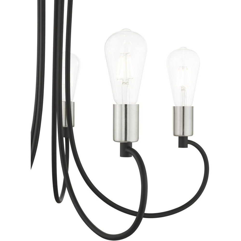 Black Five Light Metal Dimmable Chandelier With Shades