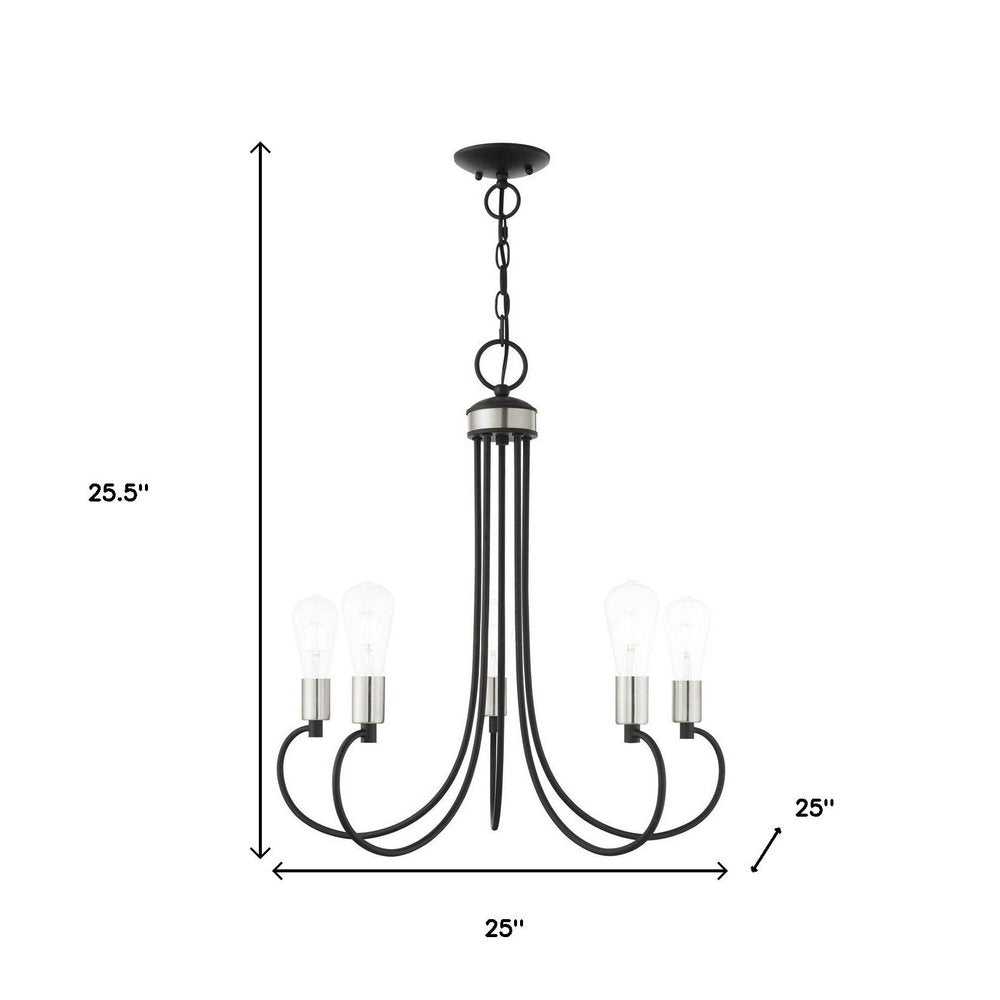 Black Five Light Metal Dimmable Chandelier With Shades