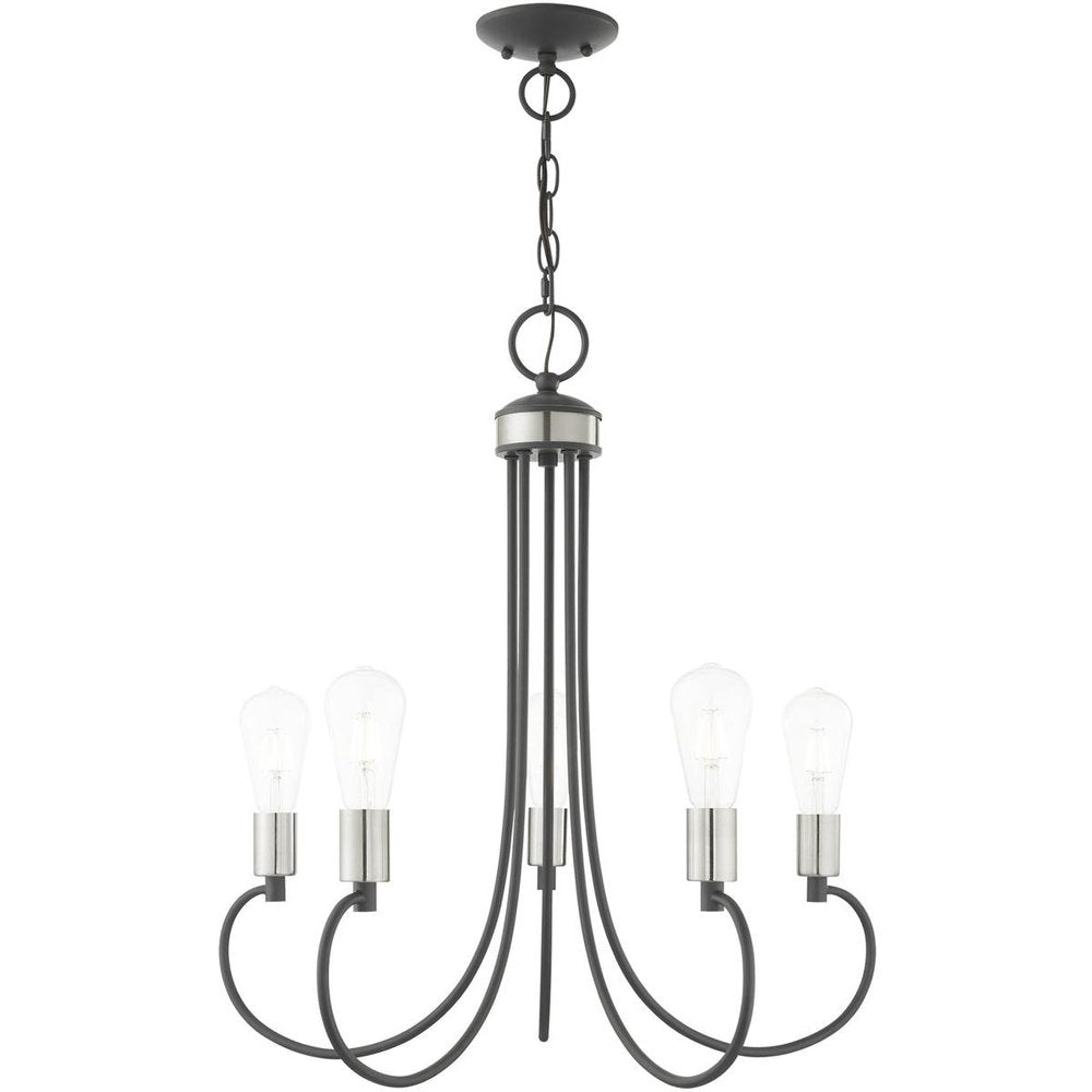 Gray Five Light Metal Dimmable Chandelier With Shades