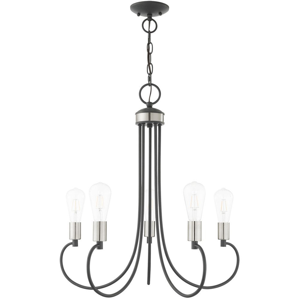 Gray Five Light Metal Dimmable Chandelier With Shades