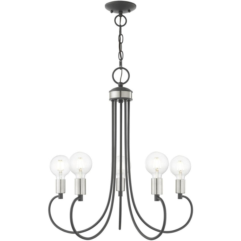 Gray Five Light Metal Dimmable Chandelier With Shades
