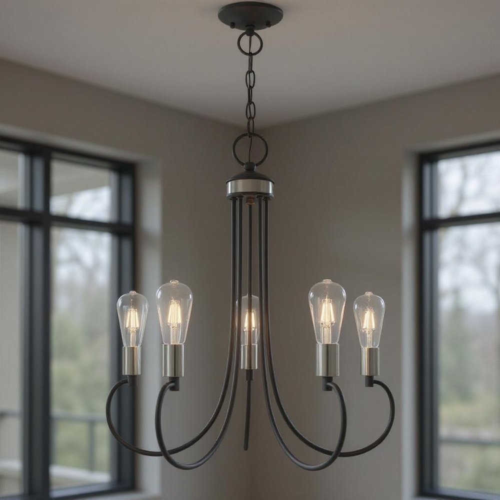 Gray Five Light Metal Dimmable Chandelier With Shades