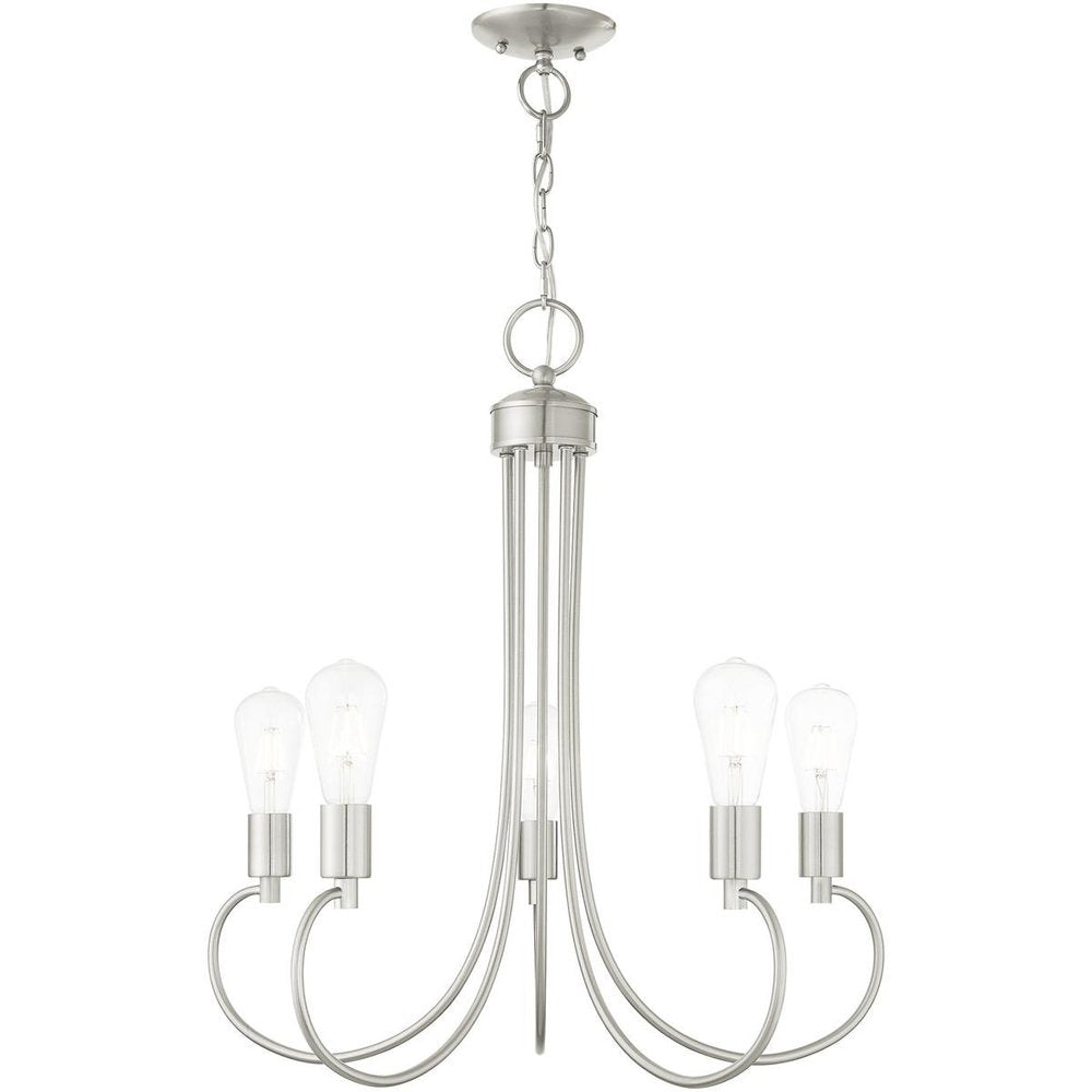 Nickel Five Light Metal Dimmable Chandelier With Shades