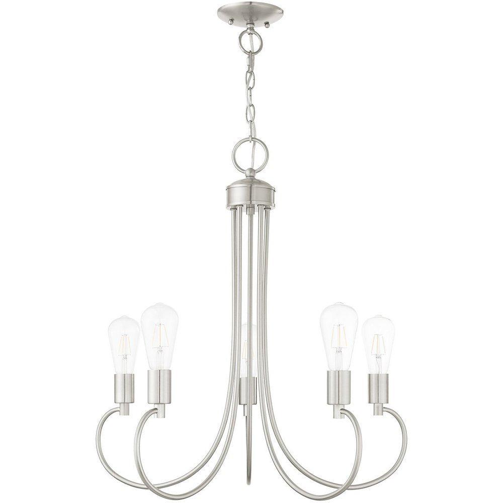 Nickel Five Light Metal Dimmable Chandelier With Shades