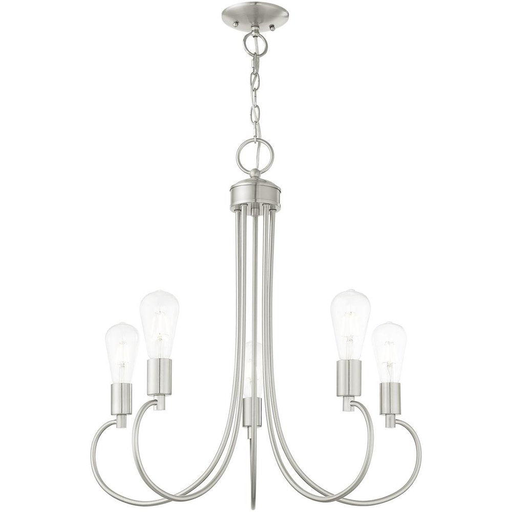 Nickel Five Light Metal Dimmable Chandelier With Shades