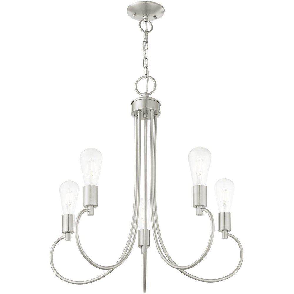 Nickel Five Light Metal Dimmable Chandelier With Shades