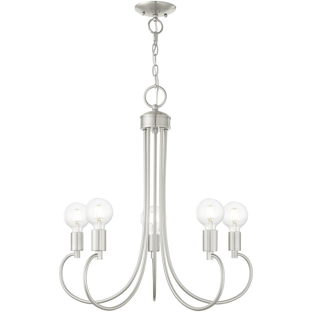 Nickel Five Light Metal Dimmable Chandelier With Shades