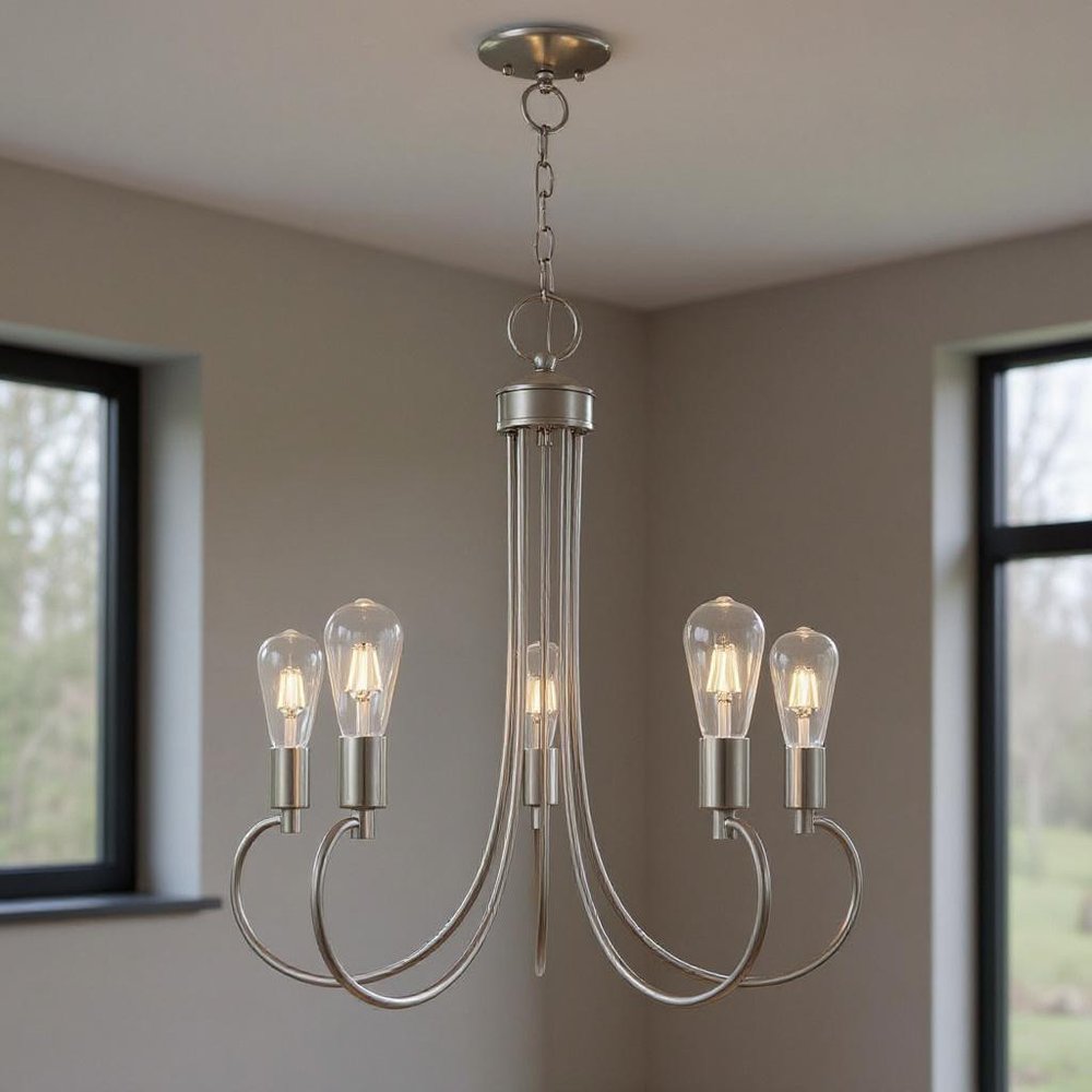 Nickel Five Light Metal Dimmable Chandelier With Shades