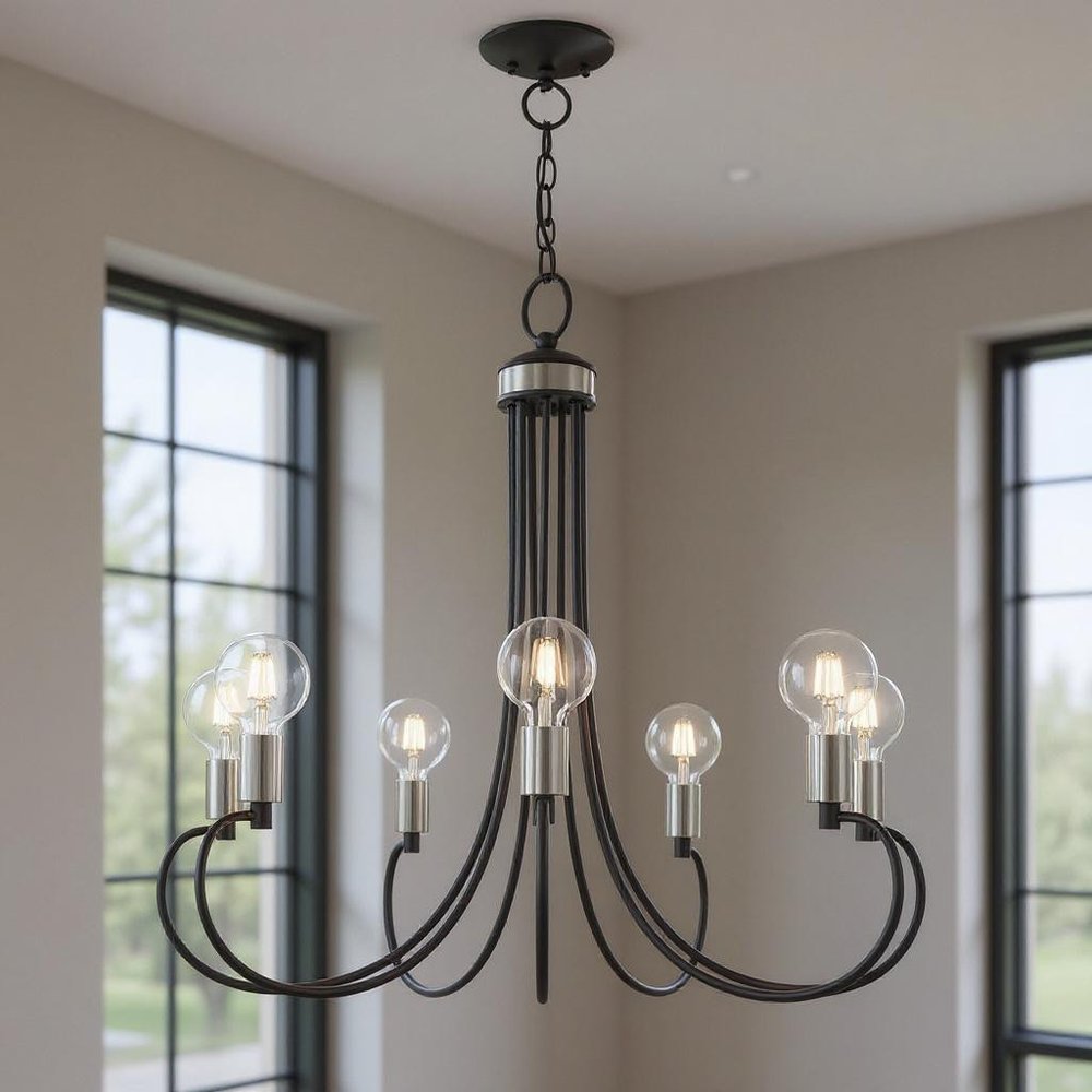 Black Seven Light Metal Dimmable Chandelier With Shades