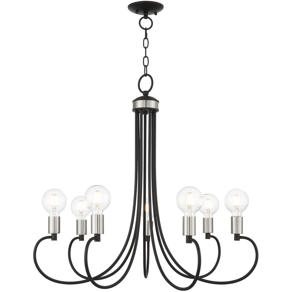 Black Seven Light Metal Dimmable Chandelier With Shades