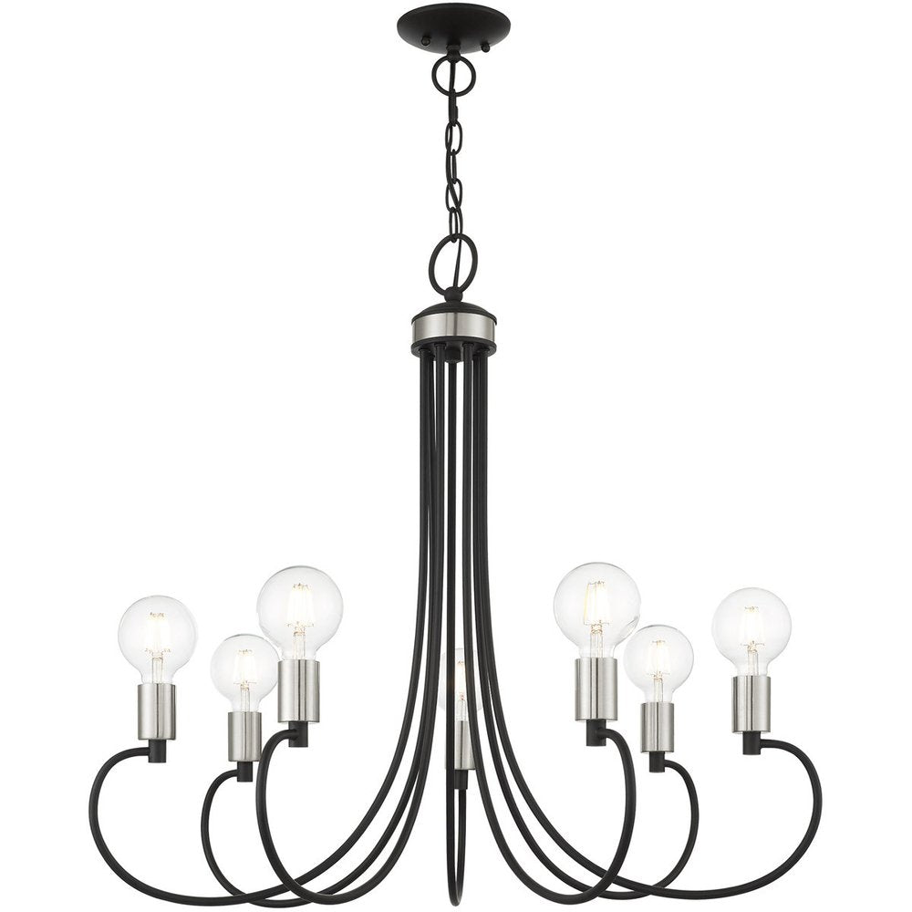 Black Seven Light Metal Dimmable Chandelier With Shades