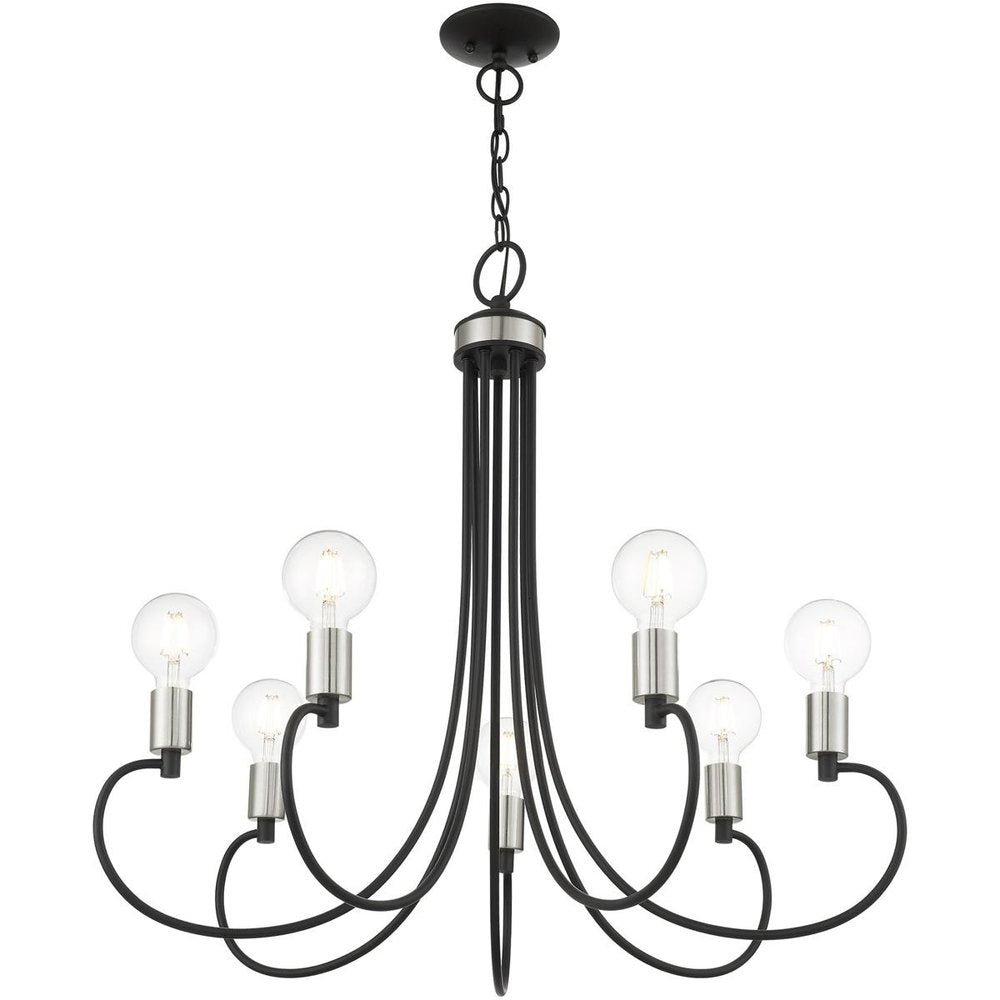 Black Seven Light Metal Dimmable Chandelier With Shades