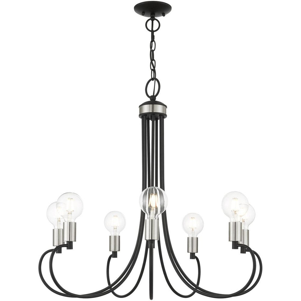 Black Seven Light Metal Dimmable Chandelier With Shades