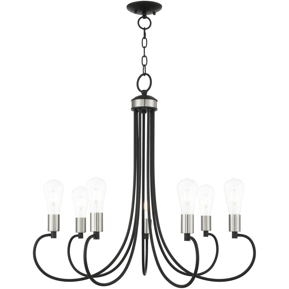 Black Seven Light Metal Dimmable Chandelier With Shades