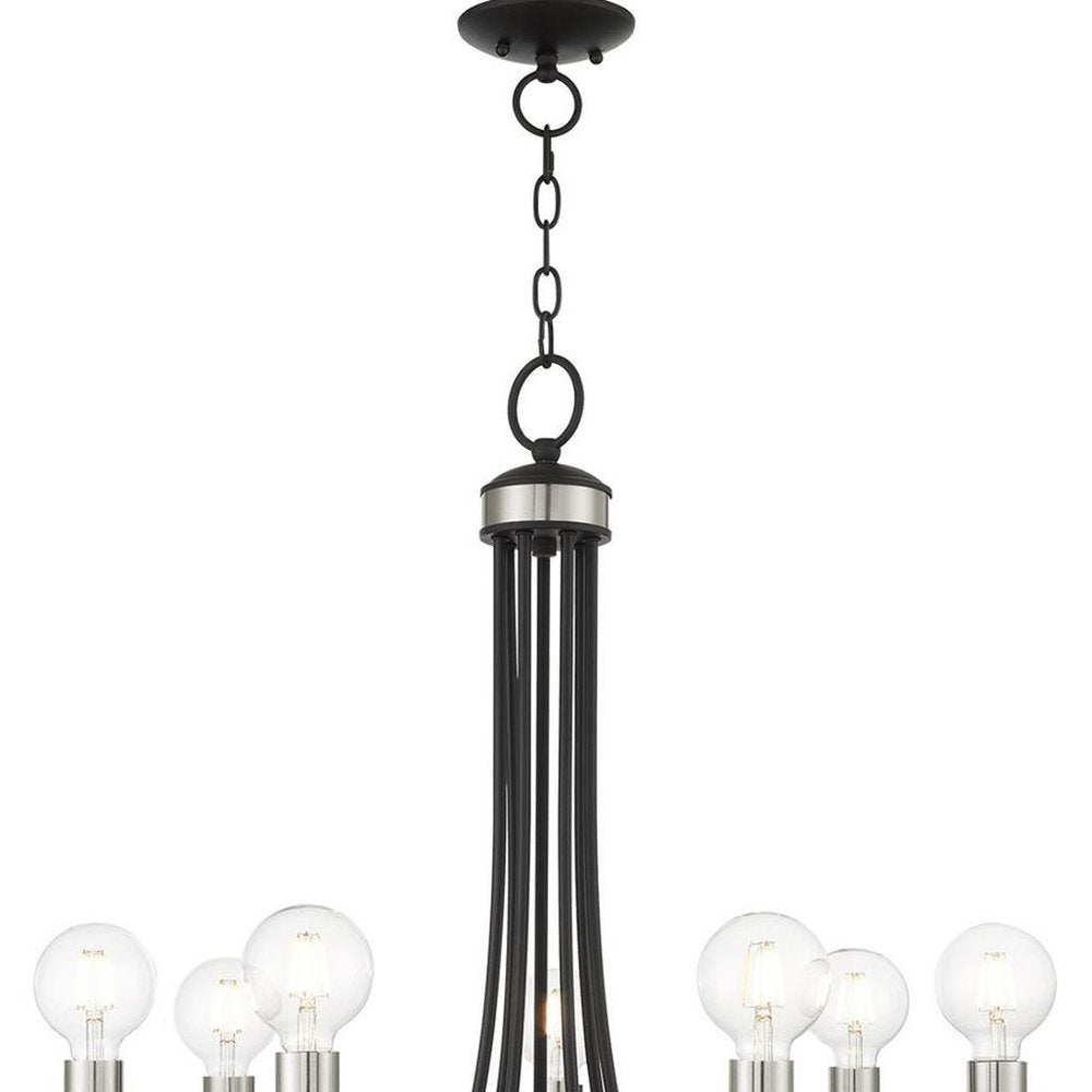 Black Seven Light Metal Dimmable Chandelier With Shades