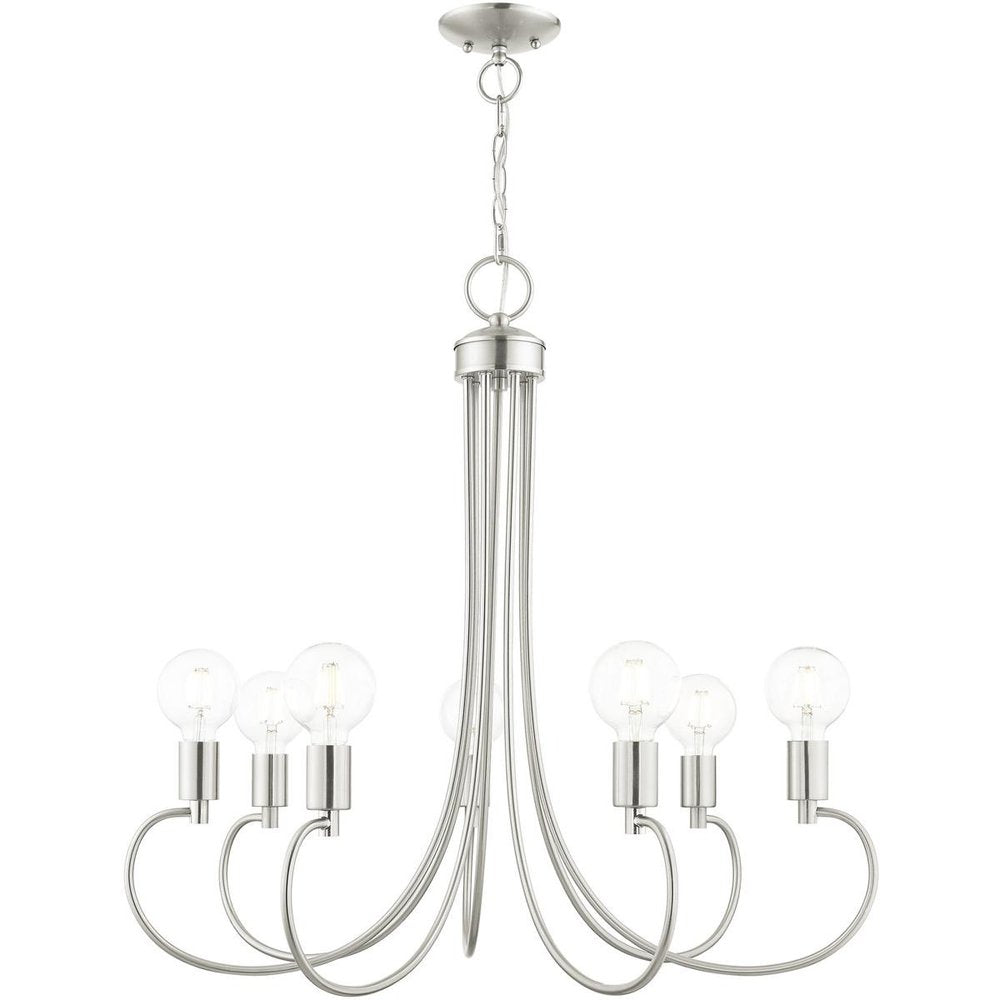 Nickel Seven Light Metal Dimmable Chandelier With Shades