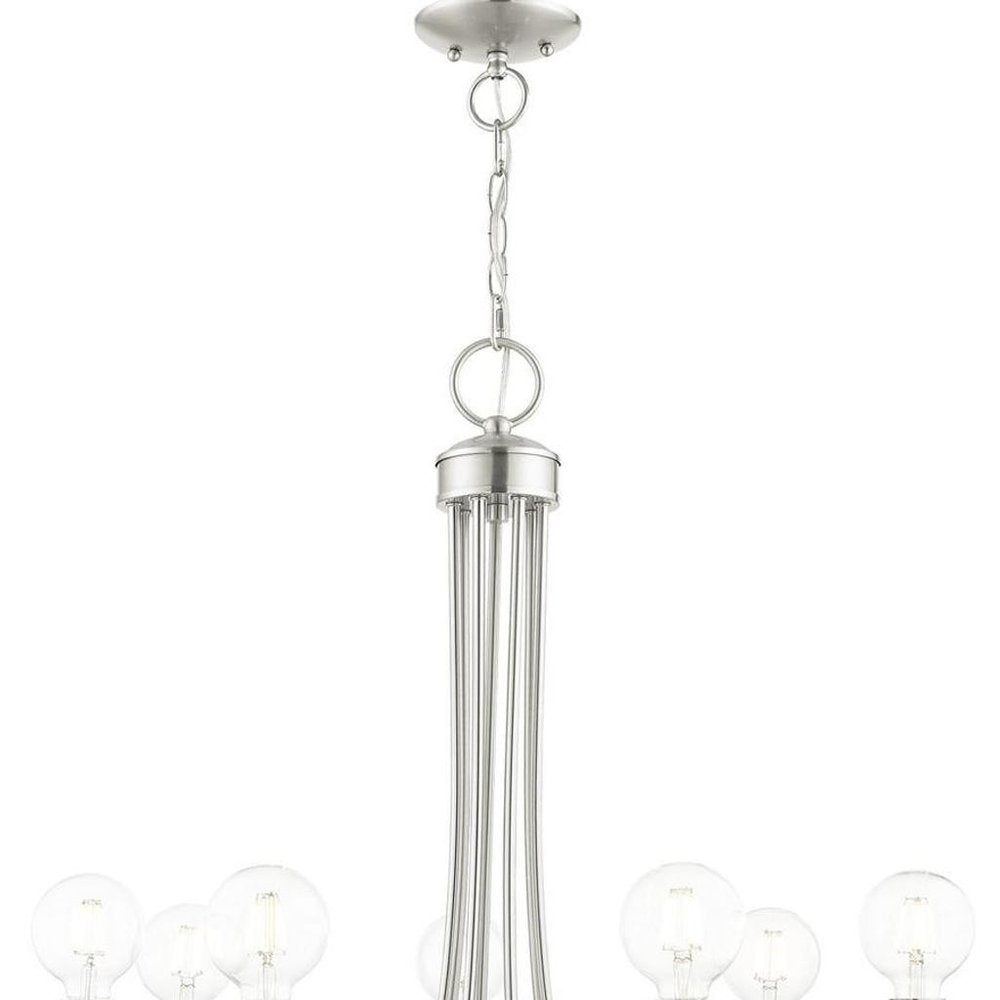 Nickel Seven Light Metal Dimmable Chandelier With Shades