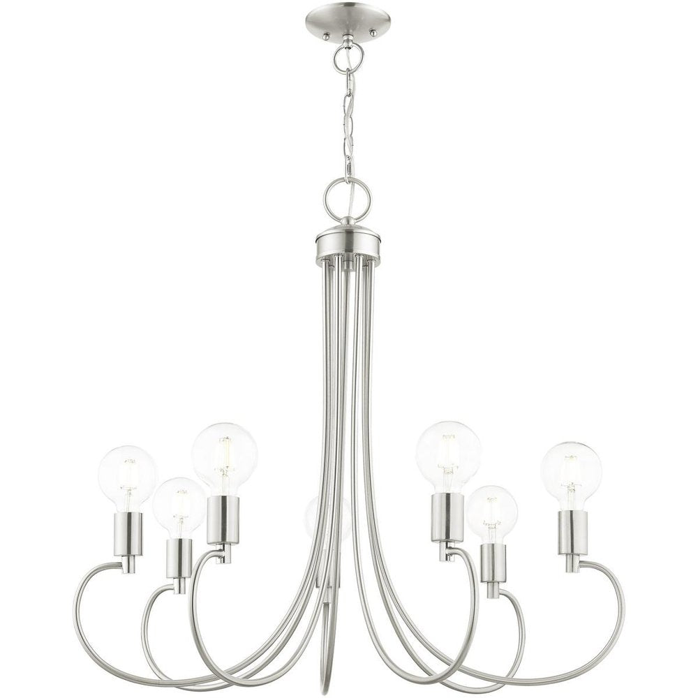 Nickel Seven Light Metal Dimmable Chandelier With Shades