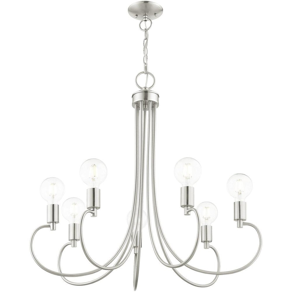 Nickel Seven Light Metal Dimmable Chandelier With Shades