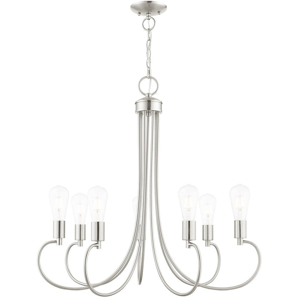 Nickel Seven Light Metal Dimmable Chandelier With Shades