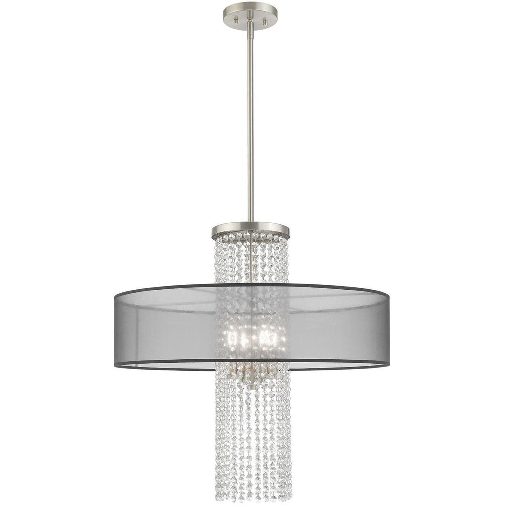 Nickel Four Light Metal Dimmable Chandelier With Shades