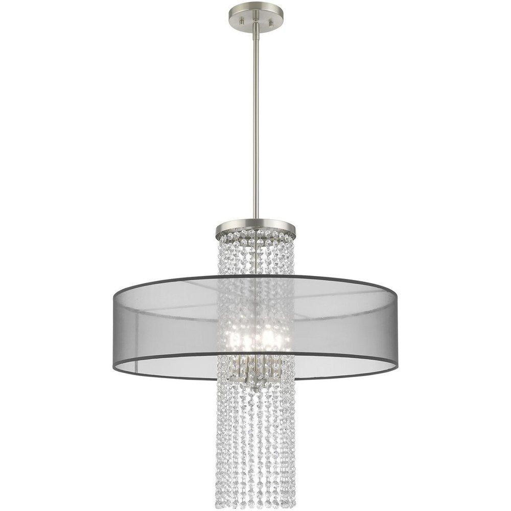 Nickel Four Light Metal Dimmable Chandelier With Shades