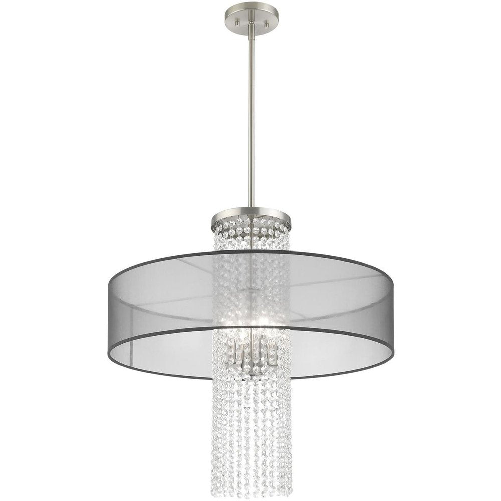 Nickel Four Light Metal Dimmable Chandelier With Shades