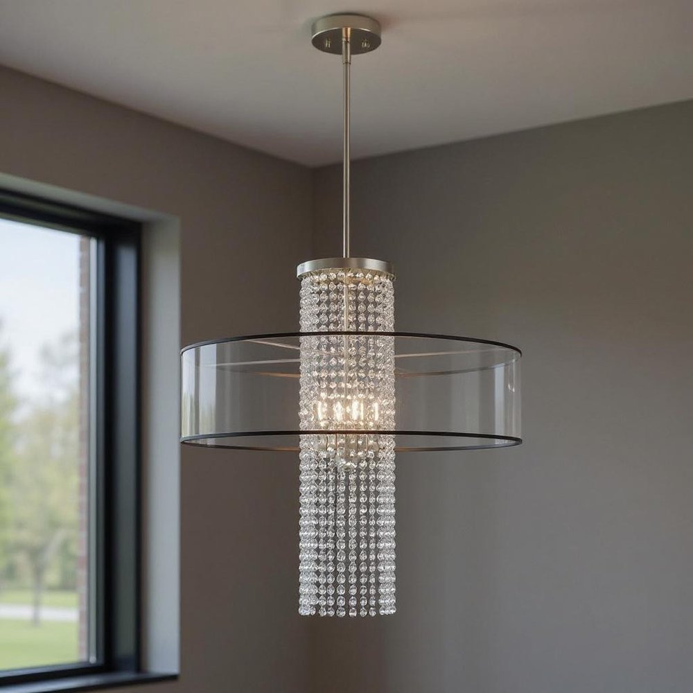 Nickel Four Light Metal Dimmable Chandelier With Shades