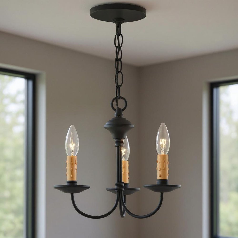 Black Three Light Metal Dimmable Chandelier With Shades