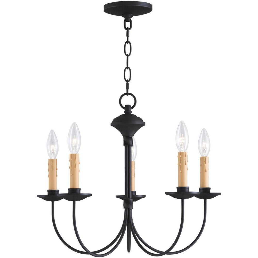 Black Five Light Metal Dimmable Chandelier With Shades
