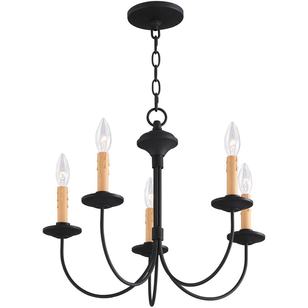 Black Five Light Metal Dimmable Chandelier With Shades