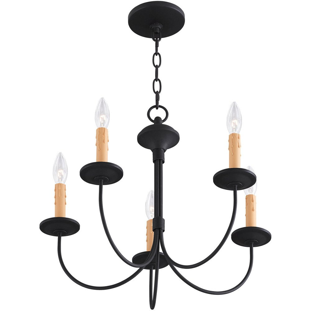 Black Five Light Metal Dimmable Chandelier With Shades