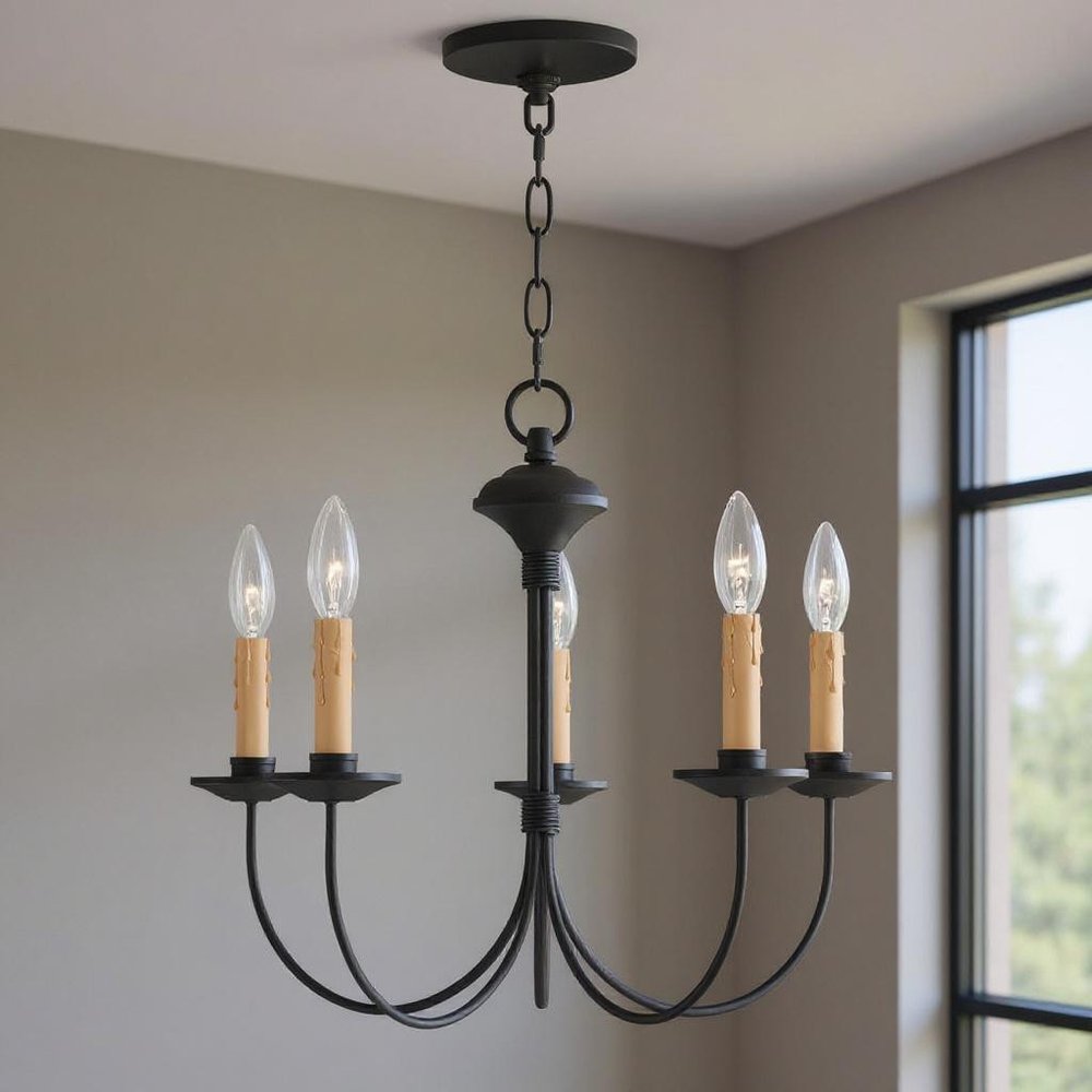 Black Five Light Metal Dimmable Chandelier With Shades
