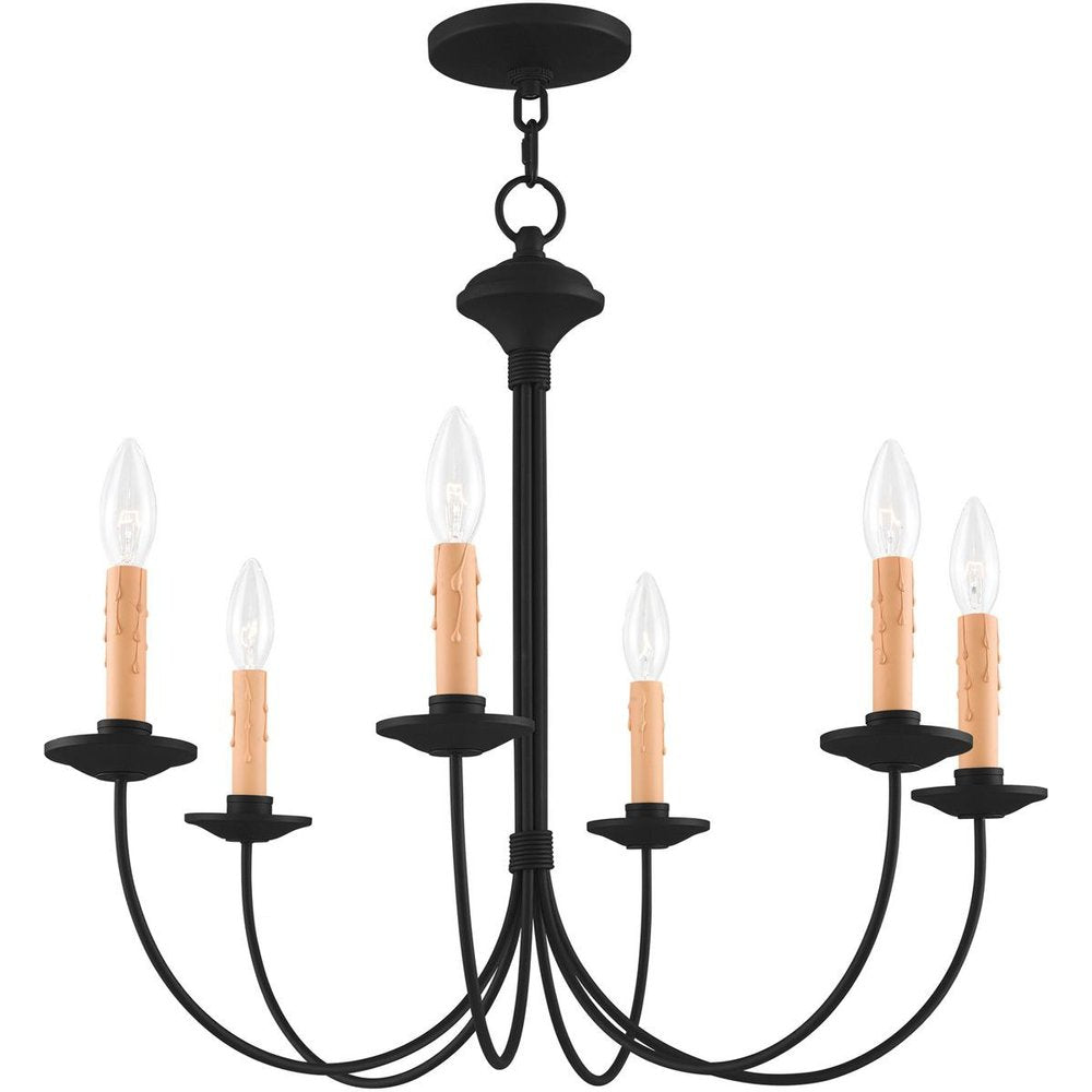 Black Six Light Dimmable Chandelier With Shades