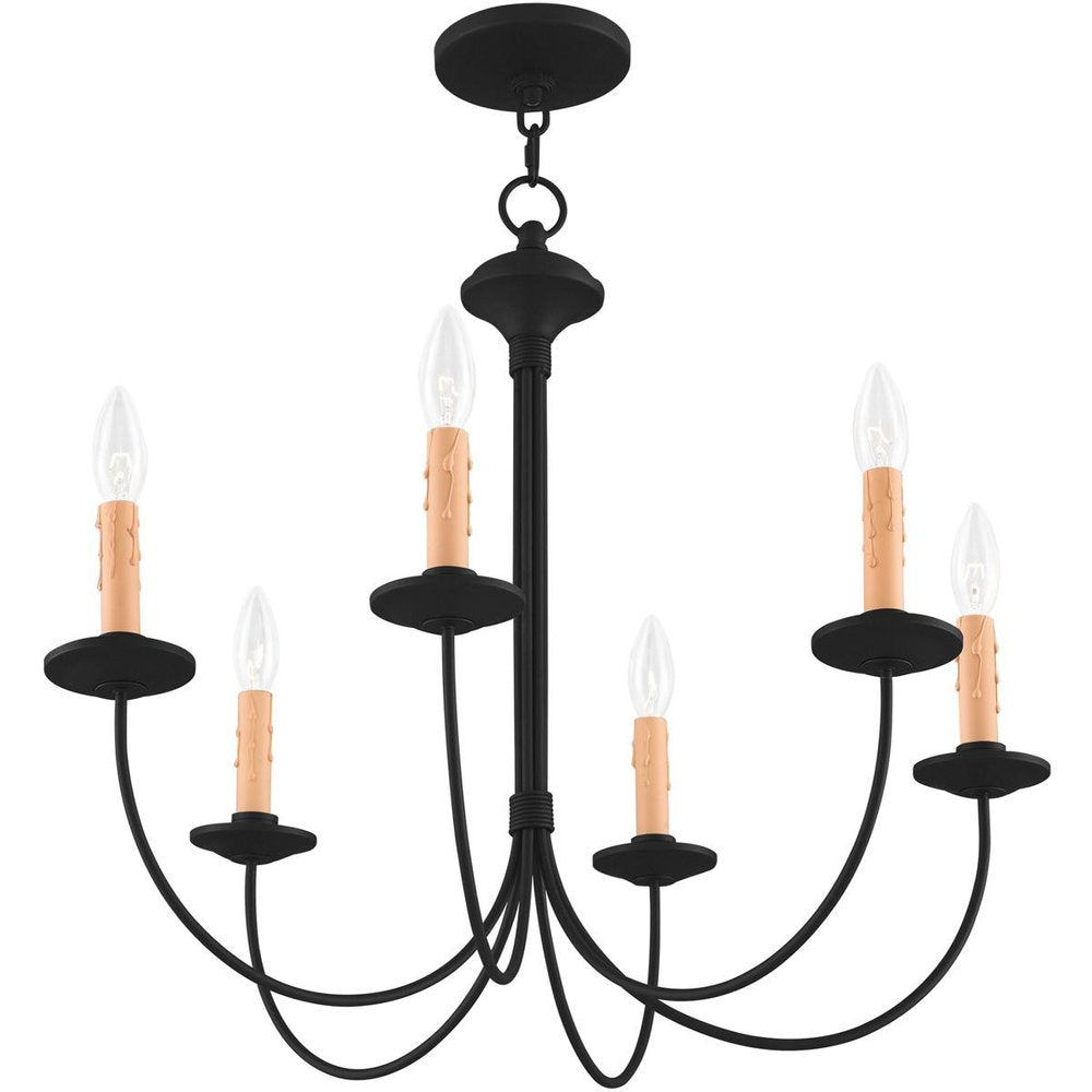 Black Six Light Dimmable Chandelier With Shades