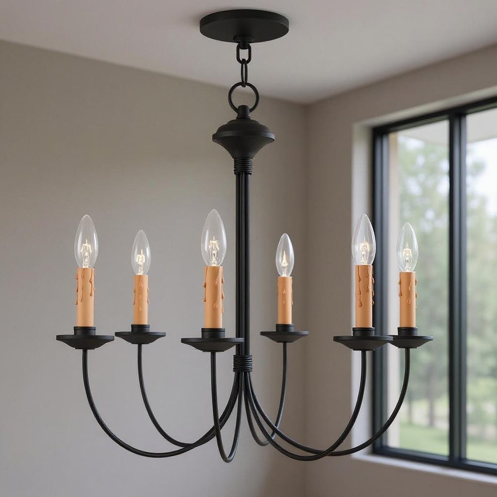 Black Six Light Dimmable Chandelier With Shades