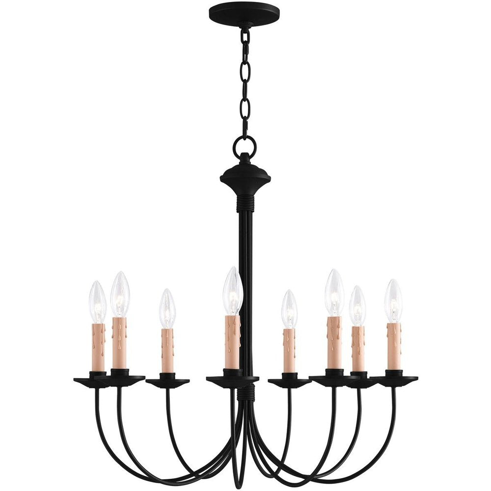 Black Eight Light Metal Dimmable Chandelier With Shades