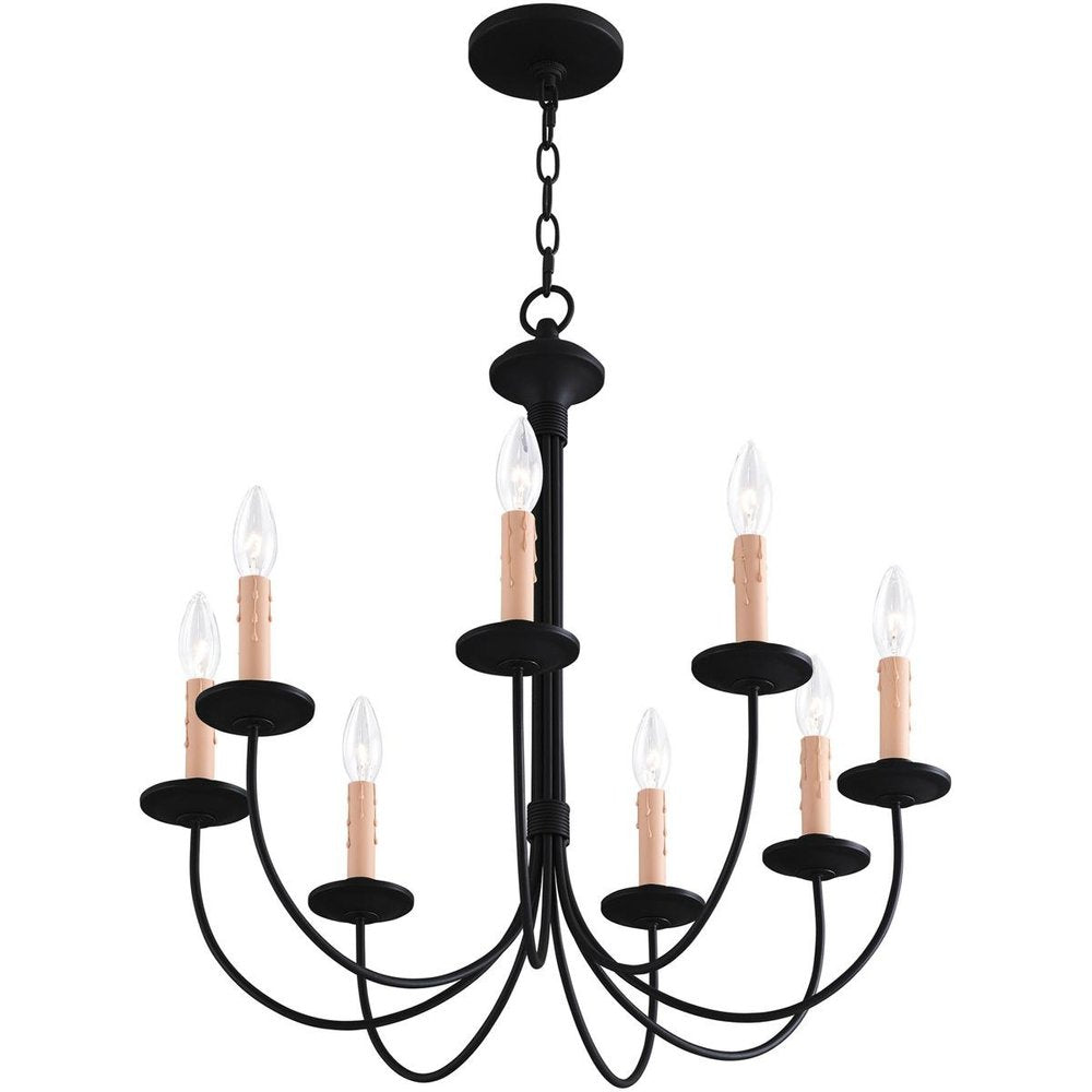 Black Eight Light Metal Dimmable Chandelier With Shades