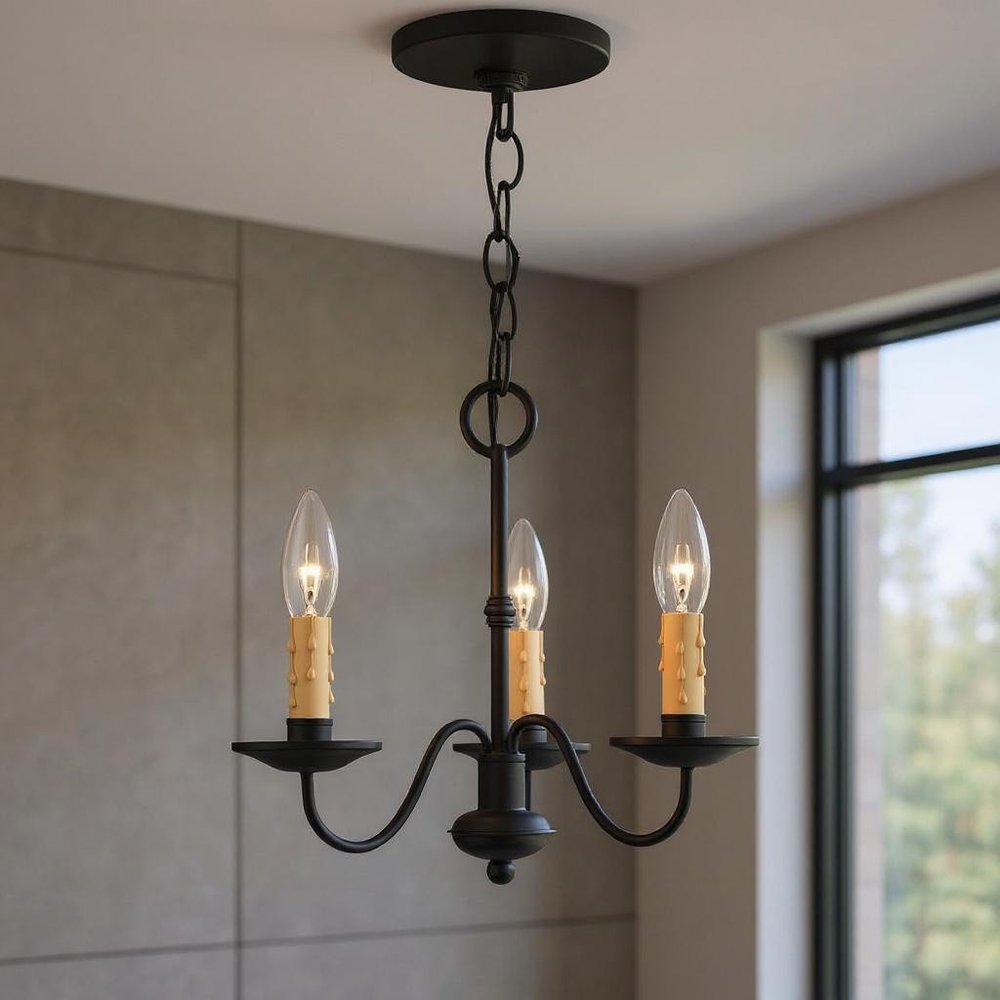 Black Three Light Metal Dimmable Chandelier With Shades