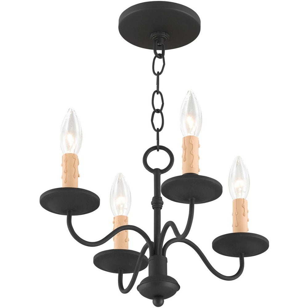 Black Four Light Metal Dimmable Chandelier With Shades