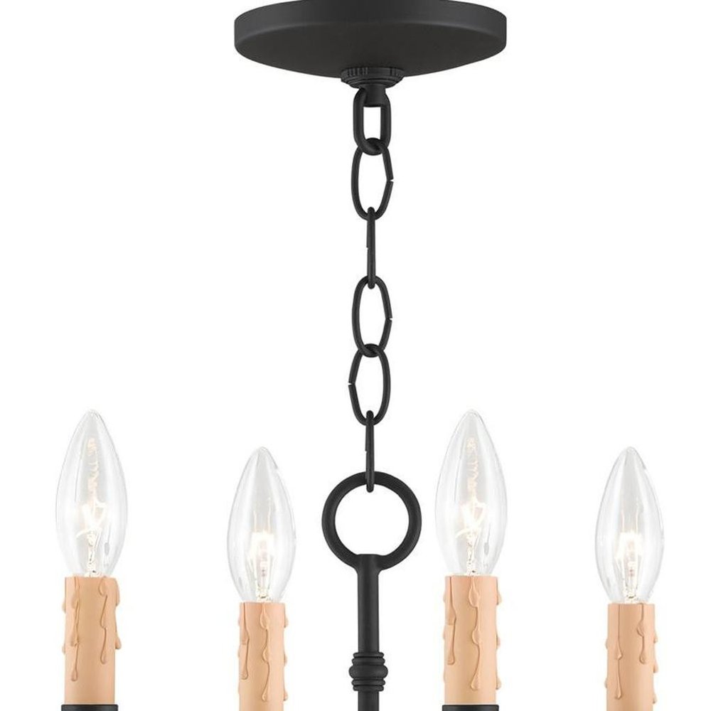 Black Four Light Metal Dimmable Chandelier With Shades
