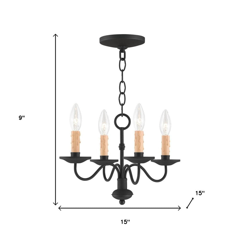 Black Four Light Metal Dimmable Chandelier With Shades