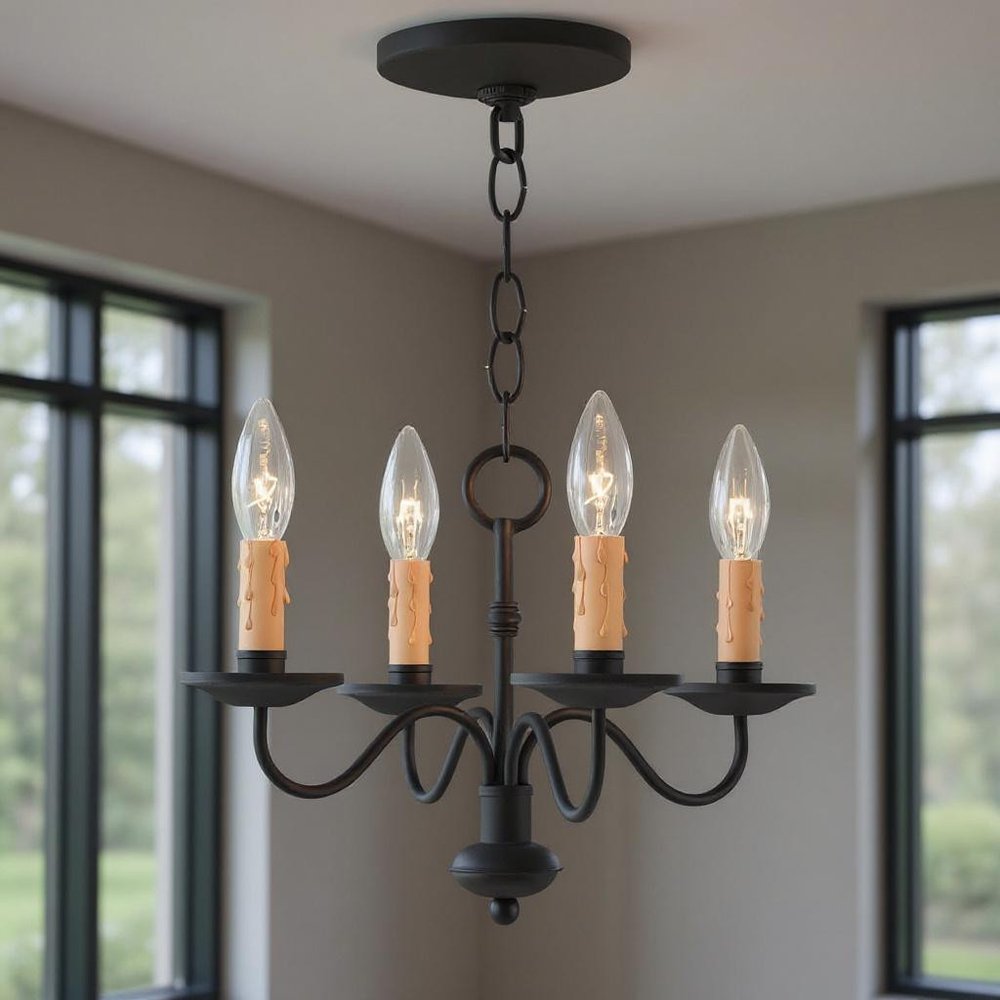 Black Four Light Metal Dimmable Chandelier With Shades