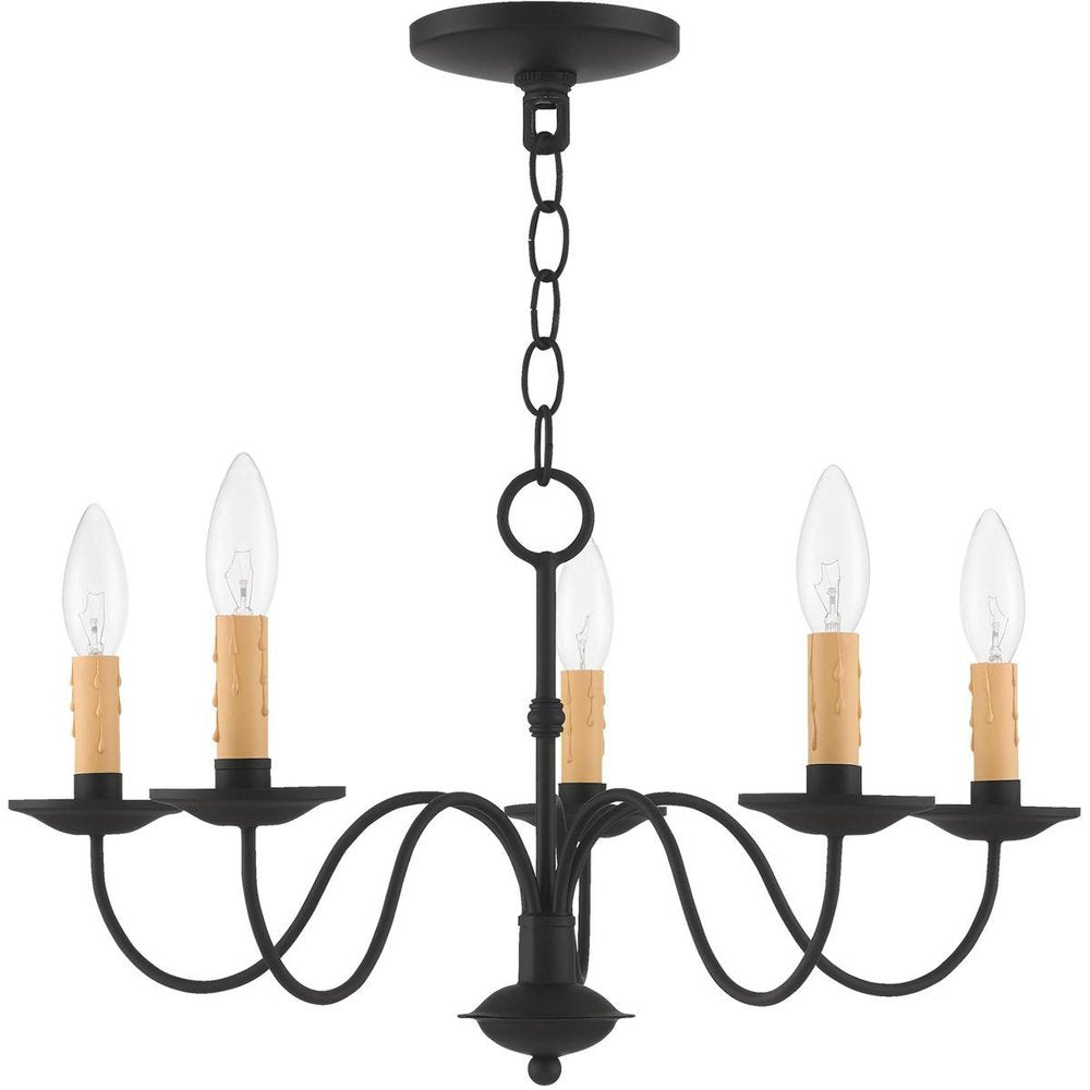 Black Five Light Metal Dimmable Chandelier With Shades