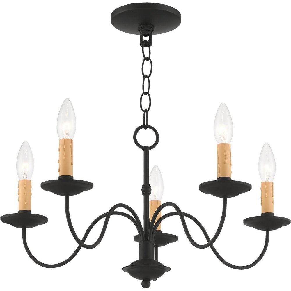 Black Five Light Metal Dimmable Chandelier With Shades