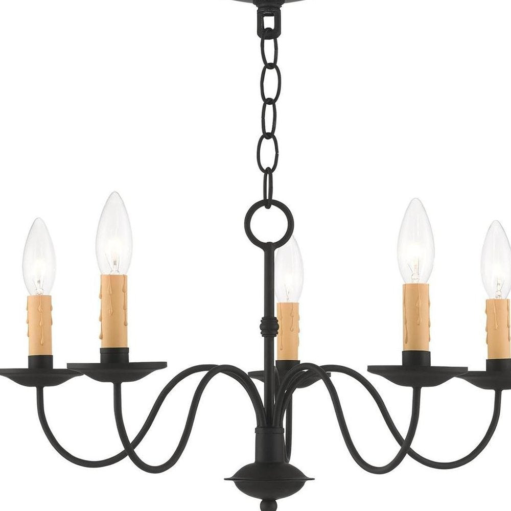 Black Five Light Metal Dimmable Chandelier With Shades