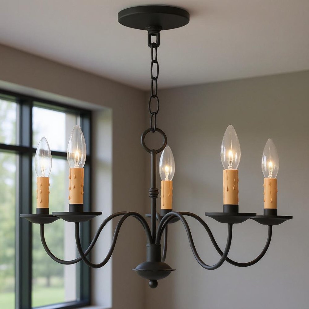 Black Five Light Metal Dimmable Chandelier With Shades