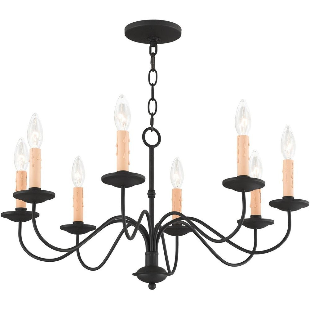 Black Eight Light Metal Dimmable Chandelier With Shades