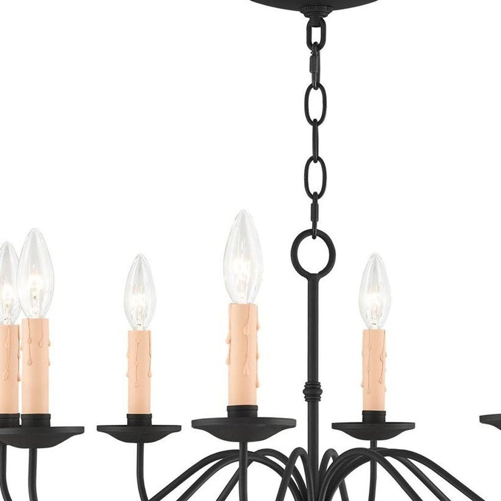 Black Eight Light Metal Dimmable Chandelier With Shades