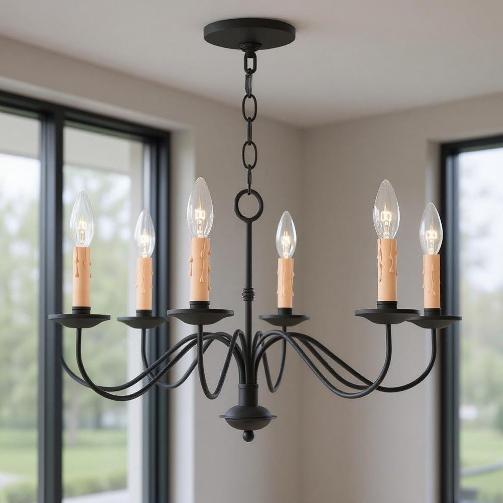Black Eight Light Metal Dimmable Chandelier With Shades